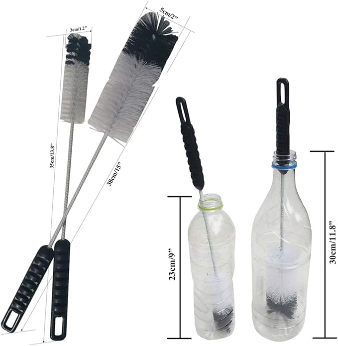 NewFerU Wire Bottle Cleaning Brush Set Small Large Thin Long Handle, Utility Cleaner Bendable Flexible for Narrow Neck Skinny Spaces of Water Beer Wine Baby Bottles Pipe Tube Flask Decanter (8)