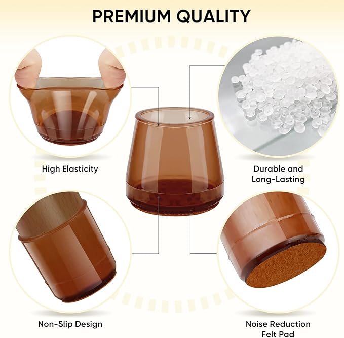 BALEINE 32 Pack Silicone Chair Leg Floor Protectors, Stool Leg Protectors Cap, Non-Slip Chair Leg Caps for Hardwood Floors (Brown, X-Large, 32 Pack)