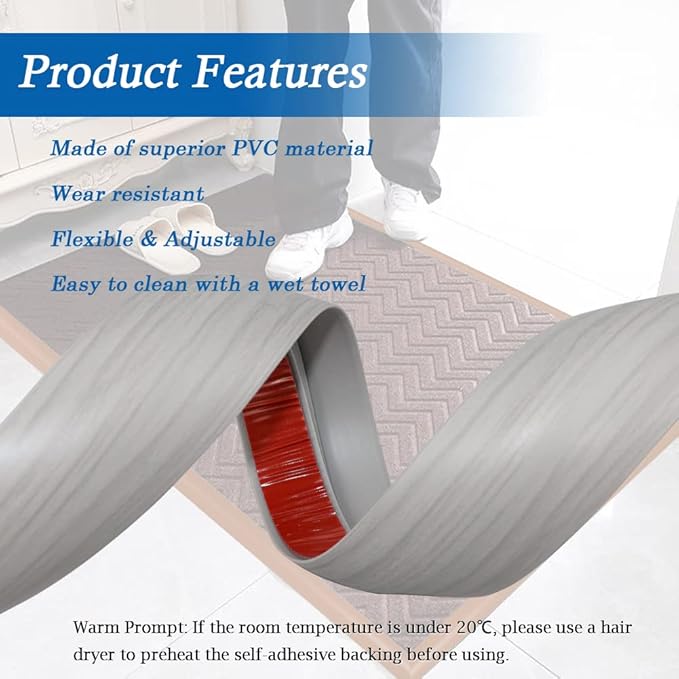 Floor Transition Strip Self Adhesive Carpet & Flooring Transitions Edging Trim Strip PVC Threshold Transitions Suitable for Threshold Height Less Than 5mm (10Ft, Wood Grain Gray-New)