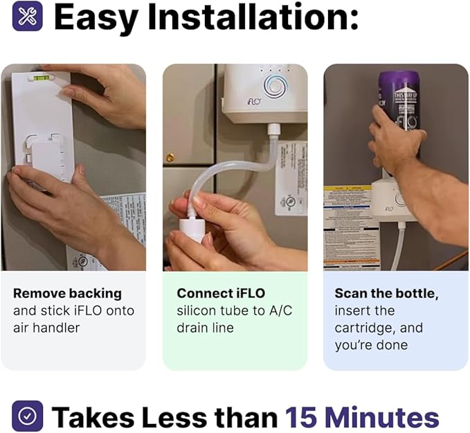 iFLO® Smart A/C Drain Line Cleaner and Drain Pan Cleaner Cartridge Concentrate, Fast-Acting, Long-Lasting HVAC System Solution for Tough Clogs & Buildup, 6-Month Supply per Bottle, 1 Pack of 36oz
