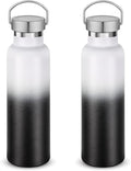 Neihepal 20 oz Insulated Water Bottles Bulk 2 Pack,Stainless Steel Double Wall Sport Bottle with Lid of Handle,Metal Reusable Thermoses Flask for School,Cyclists,Hikers,Gift (White-Black,Set of 2)