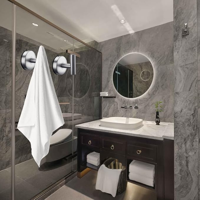 DGYB Large Suction Cup Hooks for Shower Set of 2 Brushed Nickel Towel Hooks for Bathrooms 11 Lbs Wall Hook for Hanging Coat, Robes, Loofah