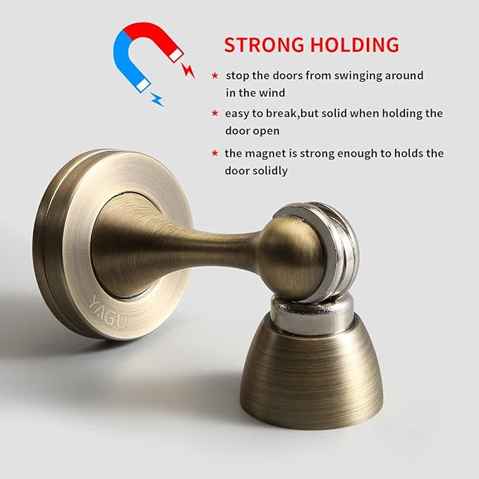 YAGU Door Stopper 4 Pack Magnetic Door Stops, Zinc Alloy Brushed Bronze Door Catch Door Holder Wall Floor Mounted, Metal Soft-Catch
