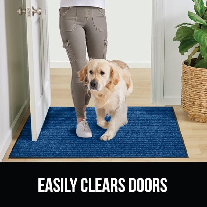 GORILLA GRIP Traffic Guard Door Mat, Heavy Duty Welcome Mats, Commercial Office Space Doormat, Waterproof, Fade Resistant, Strong Rubber Backing, Low Profile, Shoe and Boot Scraper, 35x23, Blue
