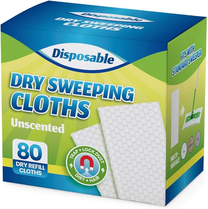 SUZZYVINE Dry Sweeping Cloths Dry Pads Refills 80 Count Dry Mop Refills for Floor Mopping and Cleaning, Dry Sweeping Cloths Dry Floor Cloths, Unscented, 7.87"x11.81" (80 Count)