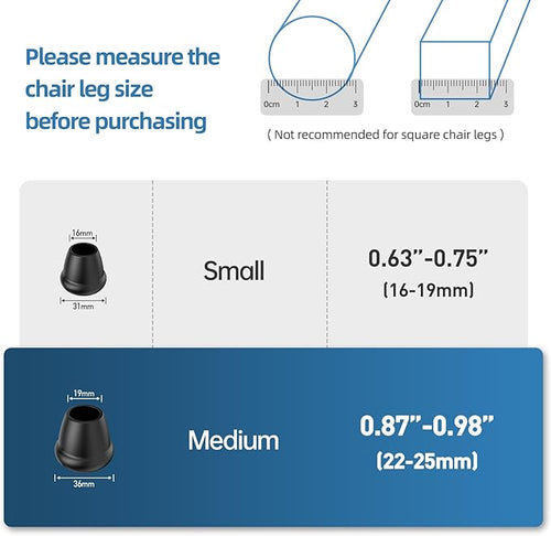 1 Inch Heavy Duty Rubber Chair Leg Caps - 24 PCS Non-Slip Furniture Floor Protectors with Metal Inserts for Wood, Tile, Carpet - Fits Chairs,Stools,Bar Stools