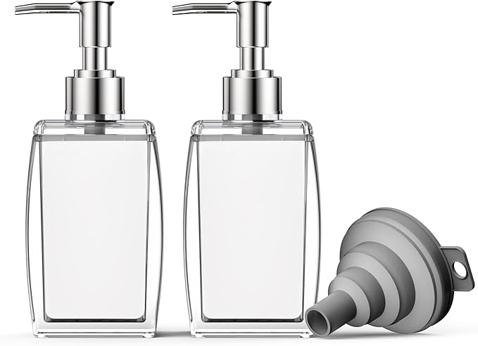 White Soap Dispenser with Refillable Plastic Pump for Bathroom Sink or Kitchen Counter, Ideal for Hand Soap, Liquid Soap, Dish Soap, or Lotion Use