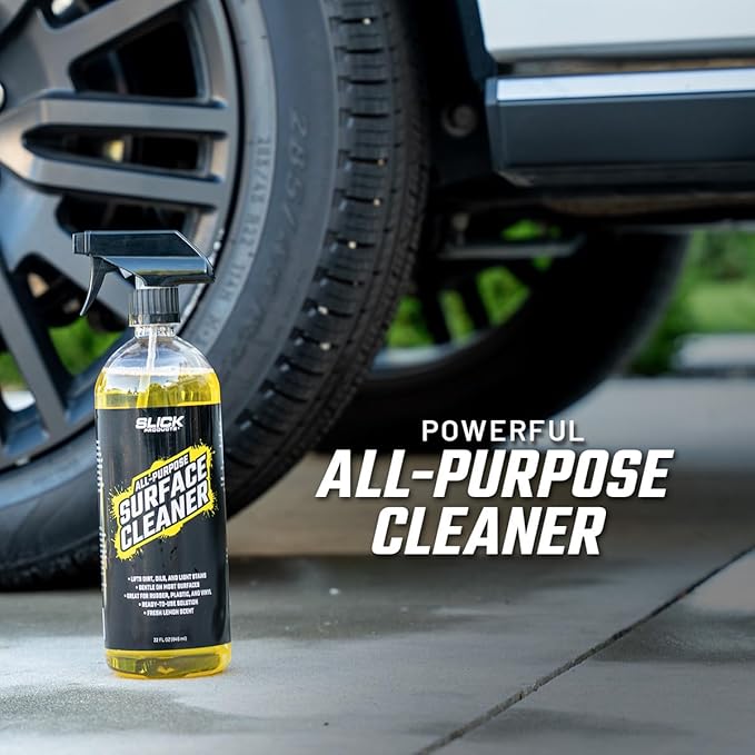 Slick Products All-Purpose Surface Cleaner – Interior & Exterior Vehicle Spray for Plastic, Vinyl, Rubber, Carpet & Upholstery – Ready-to-Use Formula with Fresh Lemon Scent – 16 oz.