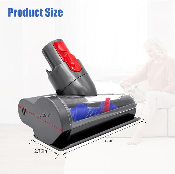 Mini Motorized Tool Brush Head Compatible with Dyson V7 V8 Cyclone V10 V11 V15 Anti-Tangle Pet Hair Attachment Replacement Parts Couth Mattress Upholstery Tool Head Suitable for Dog Hair and Pet Hair