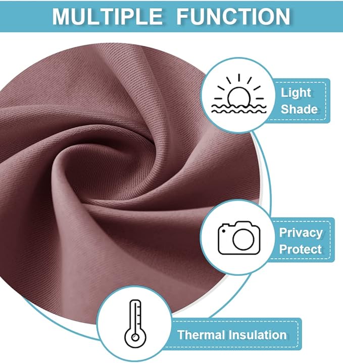 RYB HOME Small Curtains Blackout - Privacy Energy Efficiency Mini Curtains for Kids Bedroom RV Camper Windows Trailer Bathroom Kitchen Cabinet Window Tiers, W 29 x L 36, Dusty Rose, 2 Panels