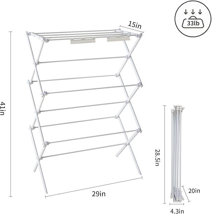 3 Tiers Foldable Clothes Drying Rack, Vertical Laundry Rack Portable and Collapsible for Storage Indoor Outdoor, White