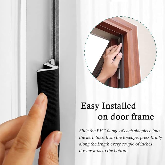 Kerf Weather Stripping Door Seal Strip 26 Ft Q Foam Door Weatherstrip Seal with Slot Card Slot Installation, Easy Cut to Size (Black)