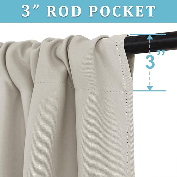 RYB HOME Blackout Curtains for Bedroom, Window Shades Thermal Insulating Privacy Drapes for Living Room Classroom Kitchen Bathroom Dining, Wide 42 x Long 72 inch, Natural 2 Panels