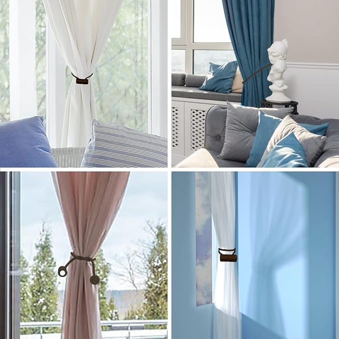 18 Inch Strong Magnetic Curtain Tiebacks, Curtain Holdbacks Modern Upgrade Strong 2021 New Twisted Style Decorative Drapery Rope Tie Backs(2 Pack Dark Coffee)