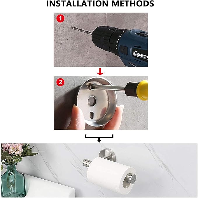 NearMoon Bathroom Toilet Paper Holder, Premium SUS304 Stainless Steel Rustproof Wall Mounted Toilet Roll Holder for Bathroom, Kitchen (3 Pack, Chrome Finish)