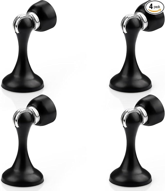 Probrico Black Magnetic Door Stoppers for Bottom of Door, Stainless Steel Magnet Door Catch Door Stops to Keep Door Open, Heavy Duty Door Holder, Wall and Floor Mounting, 4 Pack