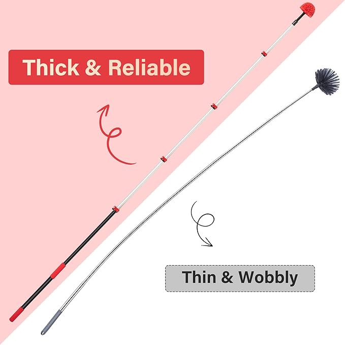 7-24 FT Extension Pole with 2 Outdoor Cobweb Brushes, 30 FT High Reach Ceiling Fan Cleaner Duster for Home, 24 FT Extendable Pole with 4 Pcs Dusting Tools, Cubweb Dusters, Feather Dusters, Fan Duster