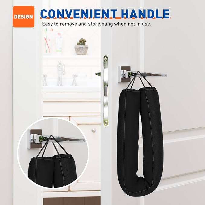 MAGZO Door Draft Stopper 30 Inches, Weighted Triangular Door Snake for Winter Noise Blocker with Hook Loops,Black