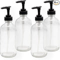 Cornucopia Brands 8oz Clear Glass Pump Bottles (4-Pack w/Black Plastic Pumps), Great as Essential Oil Bottles, Lotion Bottles, Soap Dispensers, and More