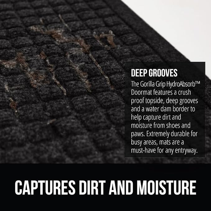 GORILLA GRIP Front Door Mat, 35x23, Indoor Outdoor Ultra Absorbent HydroAbsorb Doormat, Absorbs Up to 5.7 Cups of Water, Stain and Fade Resistant, Rubber Backing Doormats, 2 Pack, Black