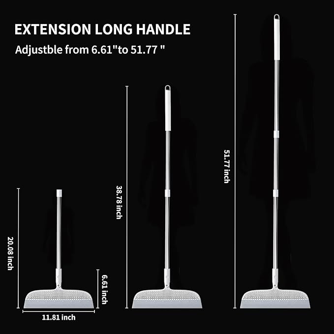 Magic Broom Floor Squeegee Pet Hair Remover, Silicone Squeegee Broom for Floor, 51.77" Long Handle for Carpet, Bathroom Tile, Hardwood, Fur,Garage, Liquid Spills, Fine Dust