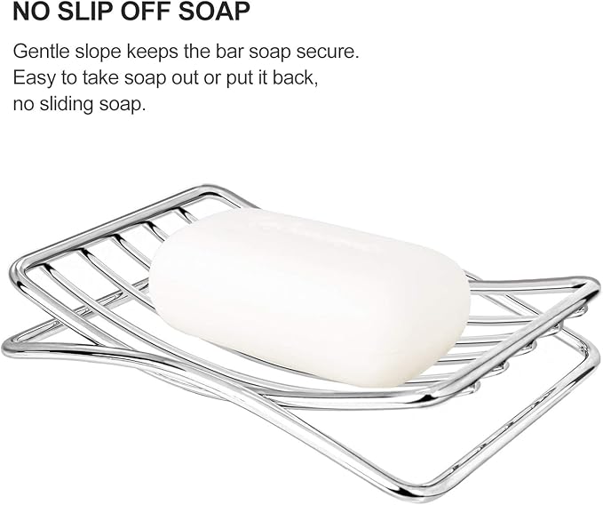Soap Dish Stainless Steel Bar Soap Holder for Shower Bathroom, Self-draining Soap Dishes Sponge Holder for Kitchen Sink, Easy Cleaning Quick Dry with White Soap Saver