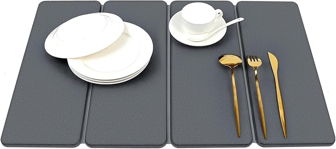 Small Stone Dish Drying Mat for Kitchen Counter, HQAUT 16"×12" Collapsible Quick Drying Dish Mats, Super Absorbent Diatomaceous Earth, Non-Slip Sink Mat for Countertop Dishes, Easy to Clean