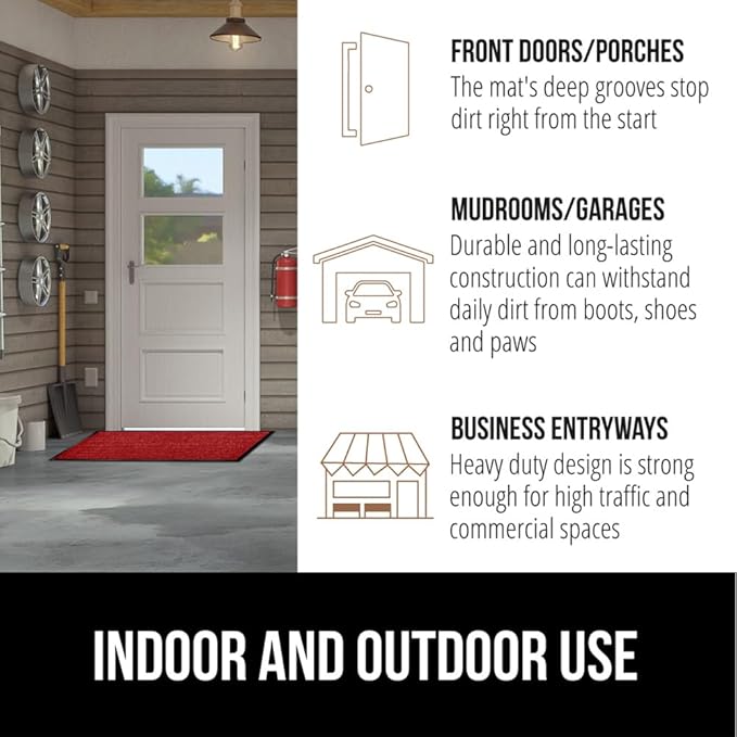 GORILLA GRIP Traffic Guard Door Mat, 59x24, Heavy Duty Welcome Mats, Commercial Office Space Doormat, Waterproof, Fade Resistant, Strong Rubber Backing, Low Profile, Shoe and Boot Scraper, Red