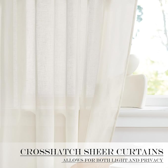 NICETOWN Linen Curtains 50 Inches Long for Bedroom Living Room Door, Light Filtering Sheer Curtains for French Front Back Door, Tie up Blind Shade, 1 Panel, 26" W x 50" L, Ivory White
