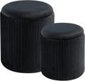 Round Set of 2 Ottoman with Storage-Upholstered Velvet Vanity Stool for Makeup Multifunctional Ottomans Coffee Table Padded Seat Foot Rest for Living Room&Bedroom (Black)