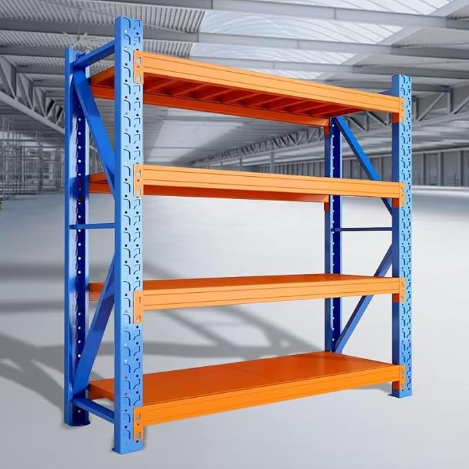 Industrial Metal Storage Shelves - Large, Heavy Duty, 4 Levels, Blue & Orange, Warehouse Racking - 23.62D x 78.74W x 78.74H