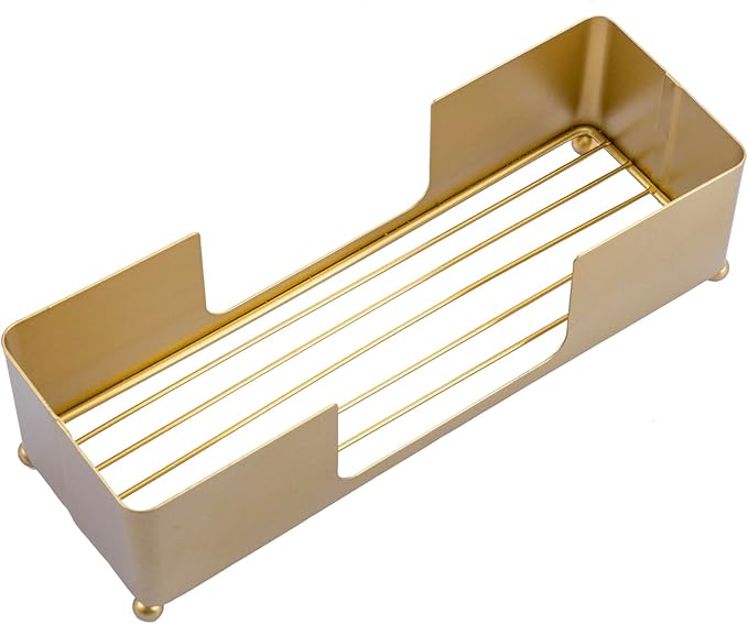 MyGift Modern Brass Tone Metal Tabletop Folded Hand Towel Holder, Commercial Countertop Tissue Dispenser Tray for Trifold, C-Fold and Z-Fold Towels, Set of 2
