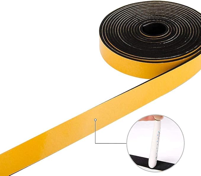 Windows Sealing Tape 2-Pack, 1/2 Inch Wide X 1/2 Inch Thick, Closed Cell Foam Adhesive Rubber Seal Strip (13 Feet Total, 6.5 Feet/Roll)