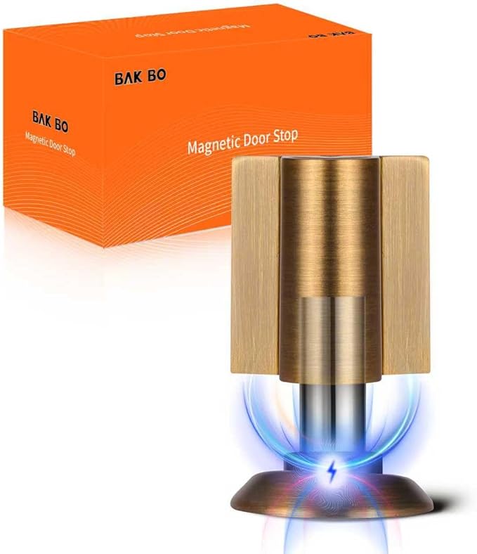 Bak Bo Magnetic Door Stoppers 1 Pack Bottom of Door Holder Keep Door Open No Drilling Magnet Floor Door Stop with Screws and Adhesive Antique Brass DS268AB-1
