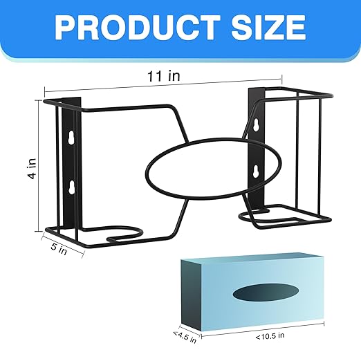 Glove Box Holder for Wall Mount, Disposable Glove Dispenser, Metal Box Organizer for Rubber Latex Gloves Facial Tissue
