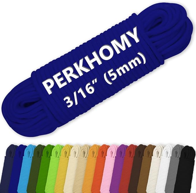 PerkHomy Cotton Rope 3/16" (5mm) 100 ft Multi Purpose Utility Diamond Braided Cord, Natural Cotton for Clothes Line Camping Crafting Flag Pole, Blue