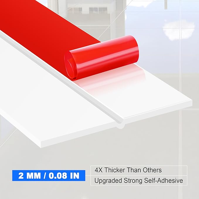 ToLanbbt Weather Stripping Silicone Door Seal Strip 2 in x 10 ft Door Draft Stopper Self Adhesive Tape, Side & Bottom Gaps Insulation Strip for Glass Shower Sliding Window, White