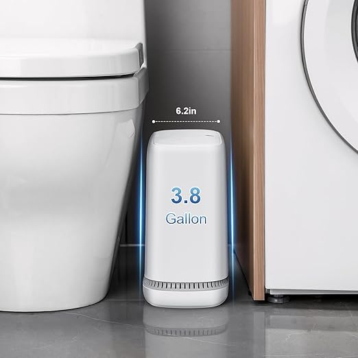 funest Bathroom Trash Cans, Garbage Can with Press Type Lid,10L Dogproof Slim Plastic Narrow Trash Bin
