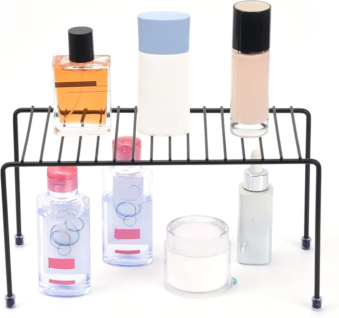 Kitchen Shelves, Cabinet Organization Mini Storage Shelf, Storage Rack Organizer for Kitchen, Fridge, Cabinet, Bathroom (Black 2)