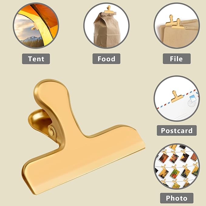 8 Pack 3 Inch Wide Stainless Steel Chip Clips Food Bag Clips Heavy Duty Food Bag Clamp, Chip Clips Metal Hinge Clip File Clamps