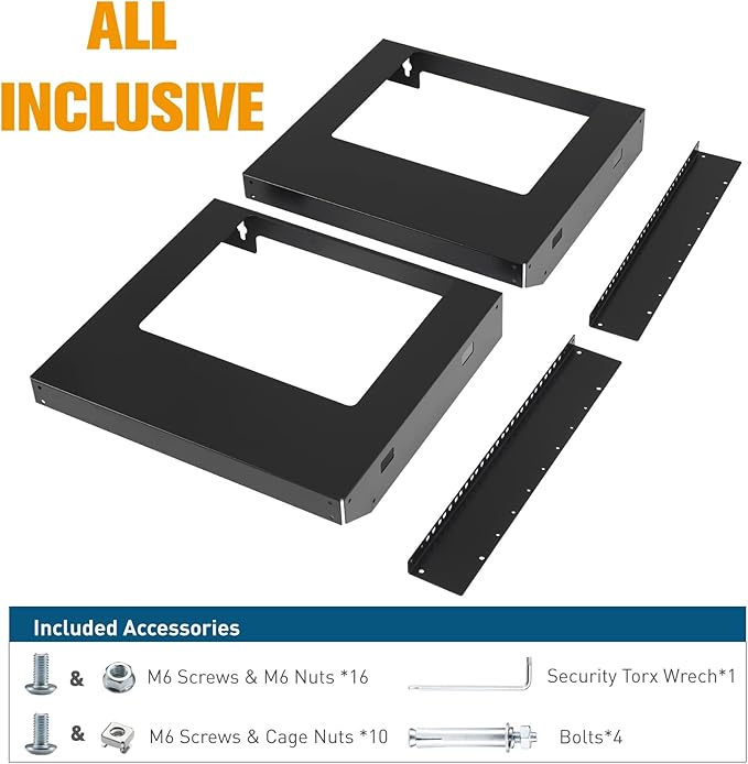 9U Wall Mount Rack Open Frame 19 Inch Server Equipment 2 Post Network Cabinet 18 inches Depth Black by Tedgetal