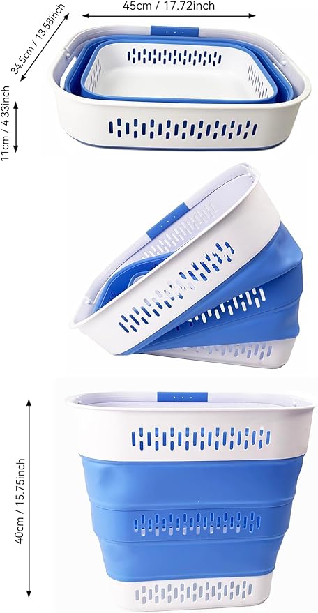 SAMMART 40L (10.5 Gallon) Collapsible Plastic Laundry Basket with Handles - Foldable Pop Up Storage Container/Organizer - Portable Laundry Hamper - Space Saving (1, Grey/Little Boy Blue)