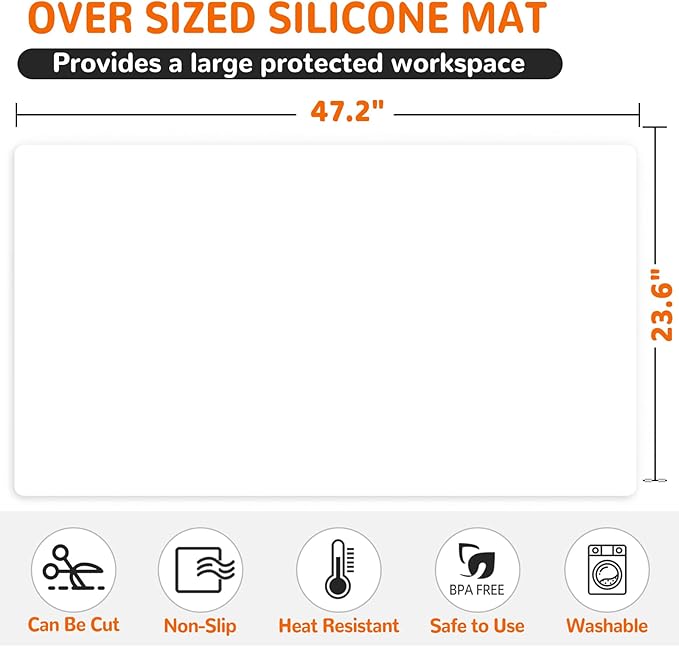 Warome Silicone Mat,47"x 23" Silicone Mats for Kitchen Counter, Waterproof Heat Resistant Mat, Extra Large Countertop Protector, Nonstick Baking Mat,Shipped No Creases- White Translucent