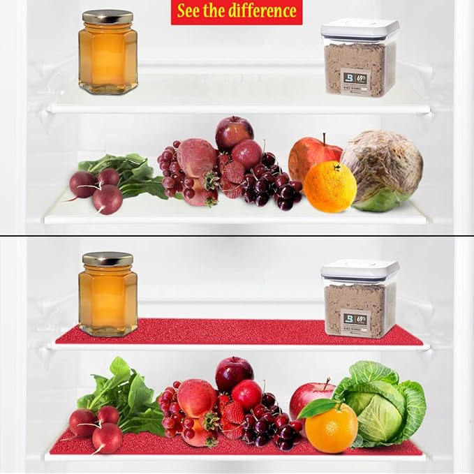 Dualplex® Fruit & Veggie Life Extender Liner for Fridge Refrigerator Drawers, 12x15 Inches (4 Pack) – Extends The Life of Your Produce & Prevents Spoilage (Red)