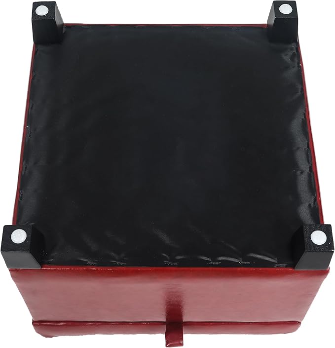 Adeco Faux Leather Storage Ottoman with Hinged Lid, 14 Inch High Red Square Cube Foot Stool with Storage, Upholstered Vanity Stool with Solid Wood Legs for Living Room, Bedroom, Dorm