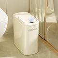 MRBIN Motion Sensor Bathroom Metal Trash Can with Lid and Wheels, 10L/2.6gal Automatic Removable Slim Electric Narrow Waste Basket for Near Desk Office, Bedroom, Kitchen, Rv, White