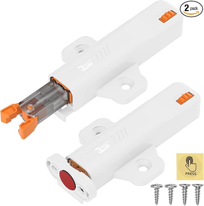 Jiayi Push to Open Door Catches Heavy Duty 2 Pack Push Opener Door Latch for Cupboard White Touch Open Latches for Closet Closing Wardrobe Closure Spring Push Latch
