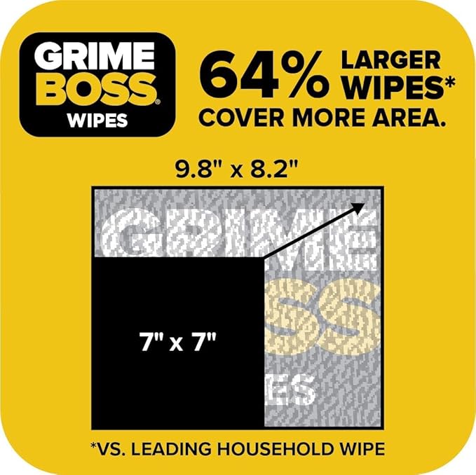 Grime Boss Heavy Duty Surface and Hand Wipes (2x60ct) | Wet Wipes Remove Paint, Oil, Grease, Adhesives, Mud, Dirt | Shop Wipes Replace Cleaners like Rags, Towels, Pumice, Soap