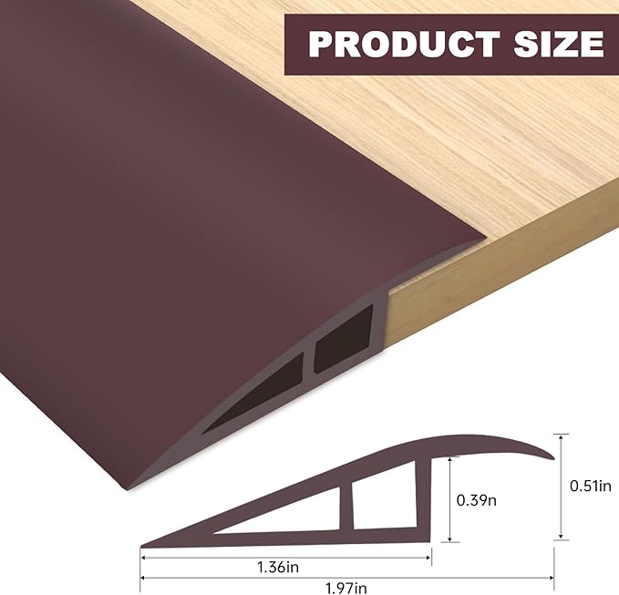 Vinyl Door Threshold Flooring Transition Strip Self Adhesive Carpet Edging Strip for Laminate Doorway Edge Threshold from 1/5" to 2/5" (Coffee, 6.6 Ft)