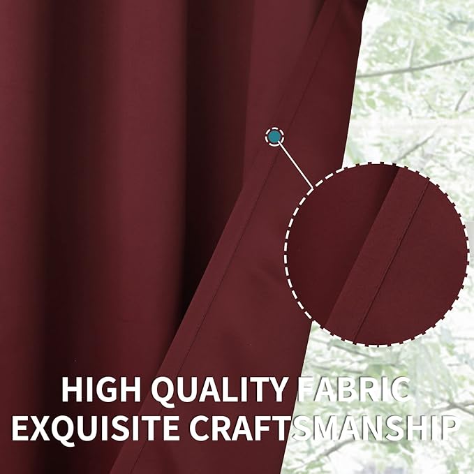 BGment Burgundy Blackout Curtains 72 Inch Length 2 Panels for Living Room - Thermal Insulated Drapes with Rod Pocket Privacy Christmas Decor for Dining Bedroom, 52 x 72 Inch